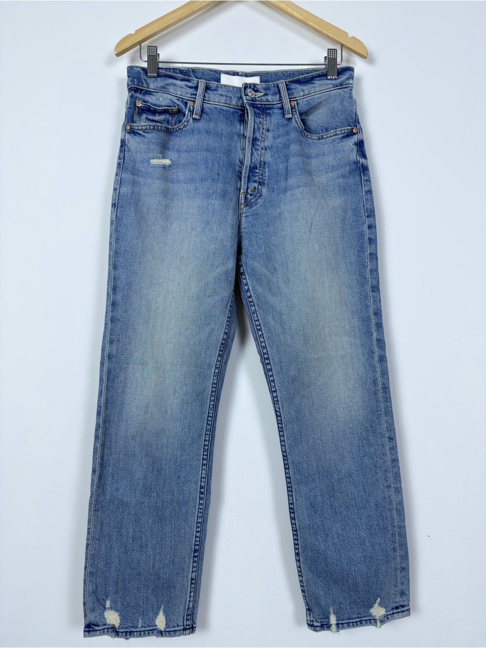 Mother The Tomcat Jeans 28 Straight Leg Distressed True Confessions Blue